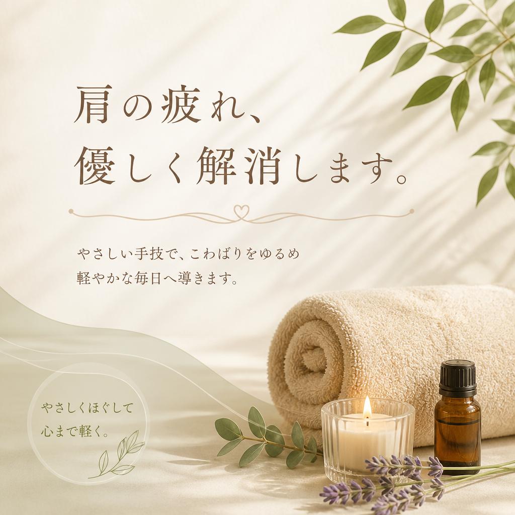 肩の疲れ、優しく解消します。